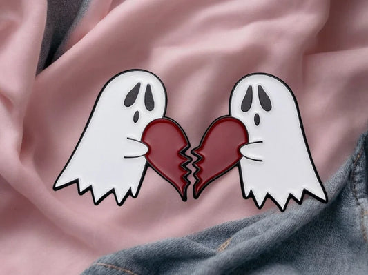 Set of 2 Enamel Brooch Pins | To share | Heart cut in 2 | BFF or Couple | Kawaii | Cute Ghosts Heart Cut in 2