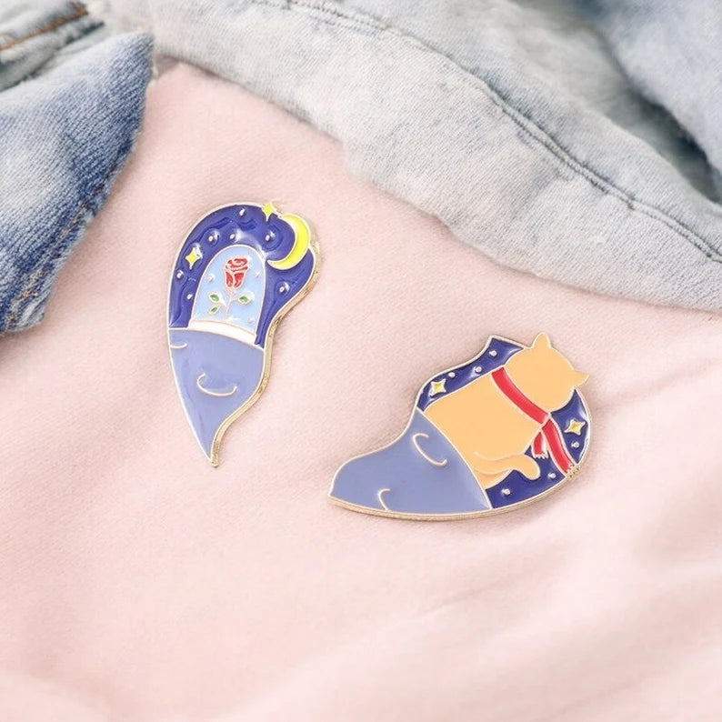 Lot de 2 Pin's Broche Email | A partager | Petit Prince couper en 2 | BFF ou Couple | Kawaii | Mignon