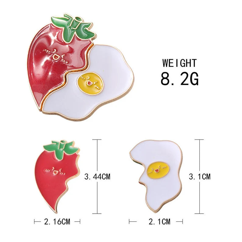 Lot de 2 Pin's Broche Email | A partager | Oeuf Ketchup Tomate couper en 2 | BFF ou Couple | Kawaii | Mignon