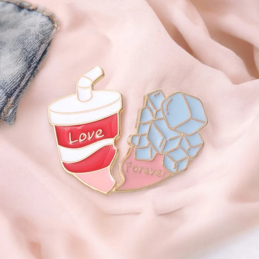 Lot de 2 Pin's Broche Email | A partager | Soda Glacons couper en 2 | BFF ou Couple | Kawaii | Mignon