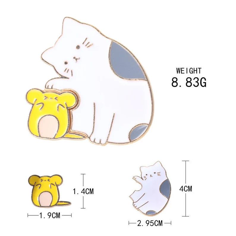 Set of 2 Enamel Brooch Pins | To share | Cat Mouse cut in 2 | BFF or Couple | Kawaii | Cute