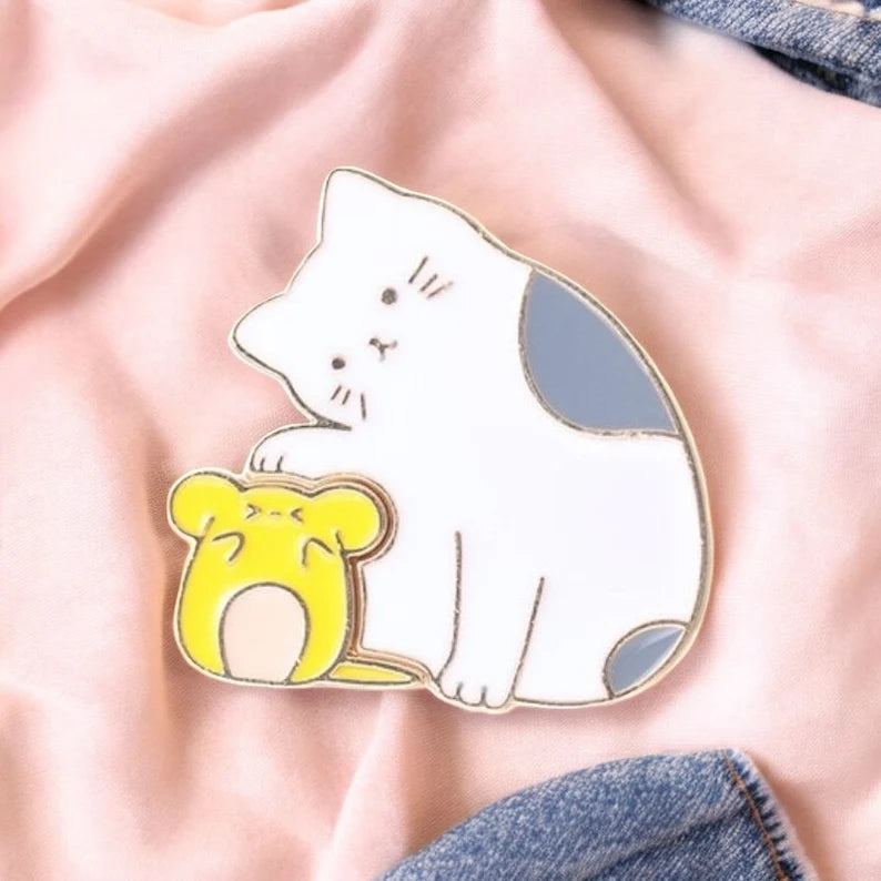 Set of 2 Enamel Brooch Pins | To share | Cat Mouse cut in 2 | BFF or Couple | Kawaii | Cute