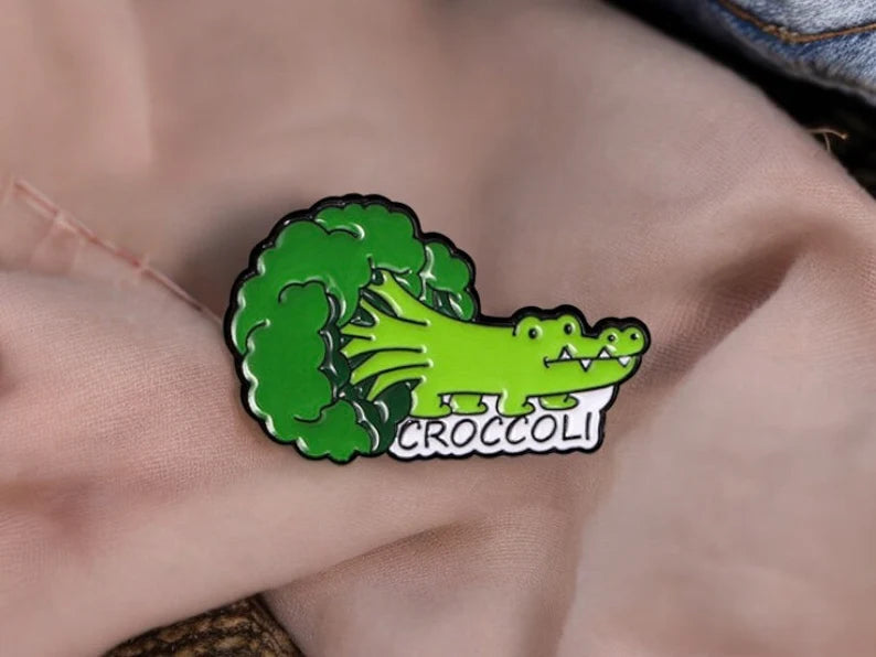 Pin's Broche Email | Artichooks ou Croccoli | Poule Artichaut ou Crocodile Brocoli | Kawaii | Fun | Humour