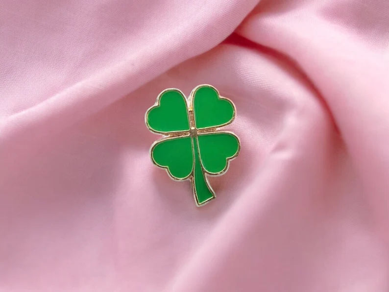 Pin's Broche Email | Trèfle chanceux | Vert | 4 feuilles de trèfle | Kawaii