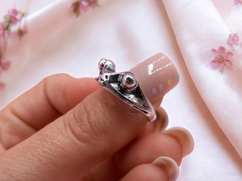 Bague Anneau Bijoux Réglable | Grenouille | Bijou Fantaisie | Argenté | Kawaii | Mignon