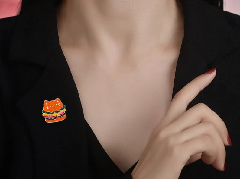 Pin's Broche Email | Chat Hamburger | Chat | Cute Mignon | Humour Fun Amoureux des chats | Kawaii