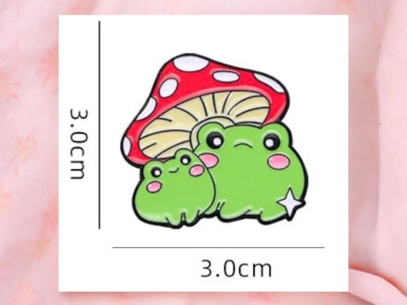 Pin's Broche Email | Grenouille Champignon | Forestier | Kawaii | Fun | Mignon Dessin Animé