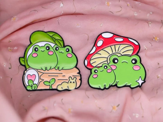 Pin's Broche Email | Grenouille Champignon | Forestier | Kawaii | Fun | Mignon Dessin Animé