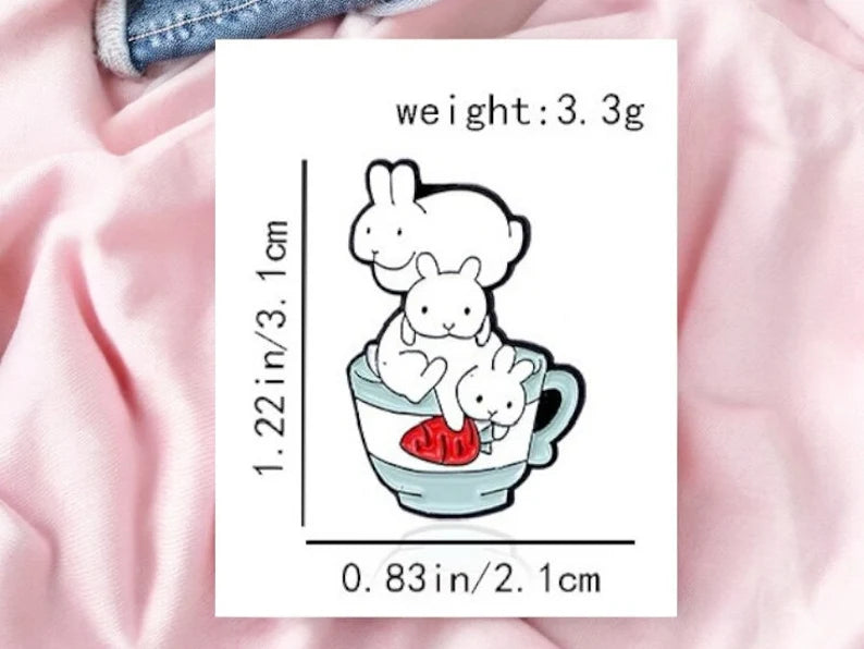 Pin's Broche Email | Lapin Pile de Tasse Kawaii | Kawaii | Fun | Humour Mignon