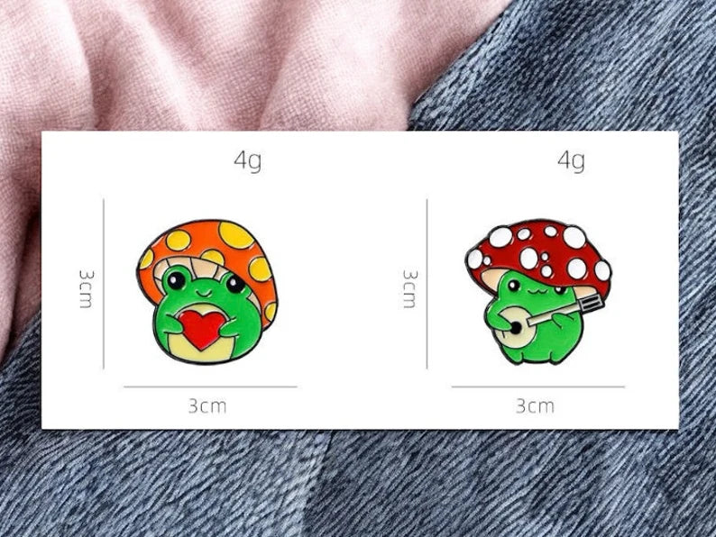 Pin's Broche Email | Grenouille Champignon | Forestier | Kawaii | Fun | Mignon Dessin Animé