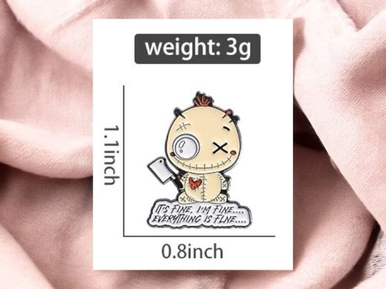 Email Brooch Pin | Voodoo Doll Knife I'm Fine | Humor | Cute | Fun | Kawaii