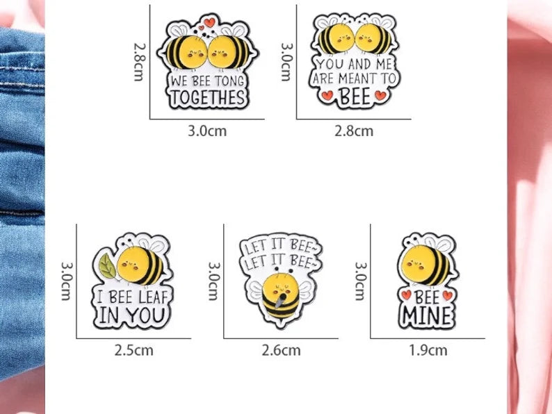 Pin's Broche Email | Dessin Animé Abeille | Jeu de Mots Bee Mine, Let it Bee | Kawaii | Mignon Humour Fun