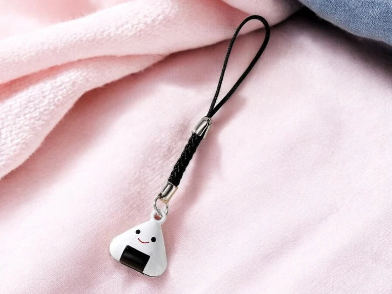 Bell Pendant Bag or Phone | Onigiri Sushi Japanese Rice Ball | Bell | Kawaii | Cute | Metal Bag Pendant