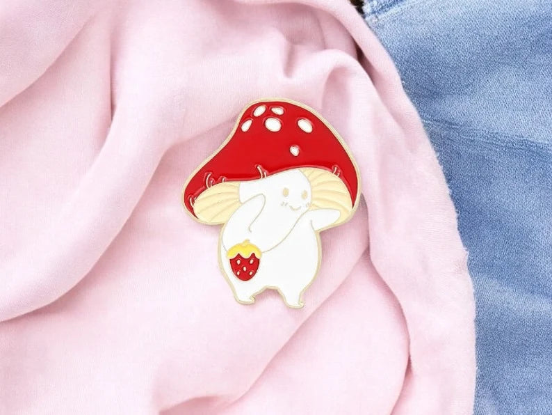 Pin's Broche Email | Grenouille Champignon | Forestier | Kawaii | Fun | Mignon Dessin Animé