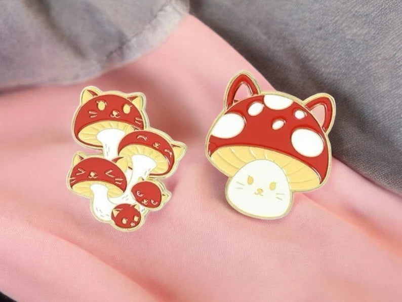 Pin's Broche Email | Champignon Chat | Mignon | Kawaii | Fun | Humour