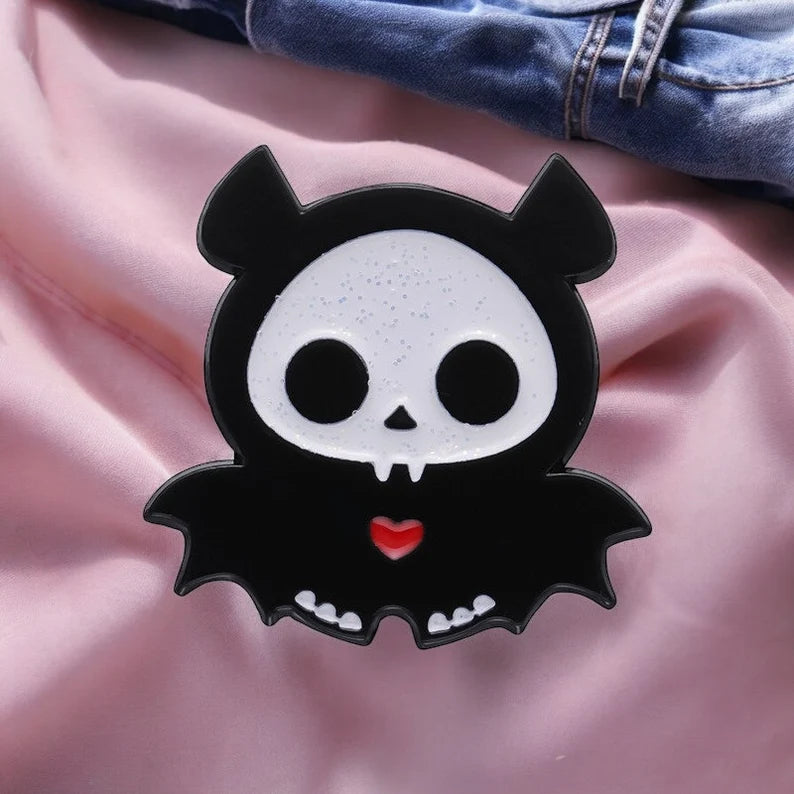 Pin's Broche Email | Faon Arraignée Chauve Souris | Squelette d'Animaux Coeur | Kawaii | Fun | Humour