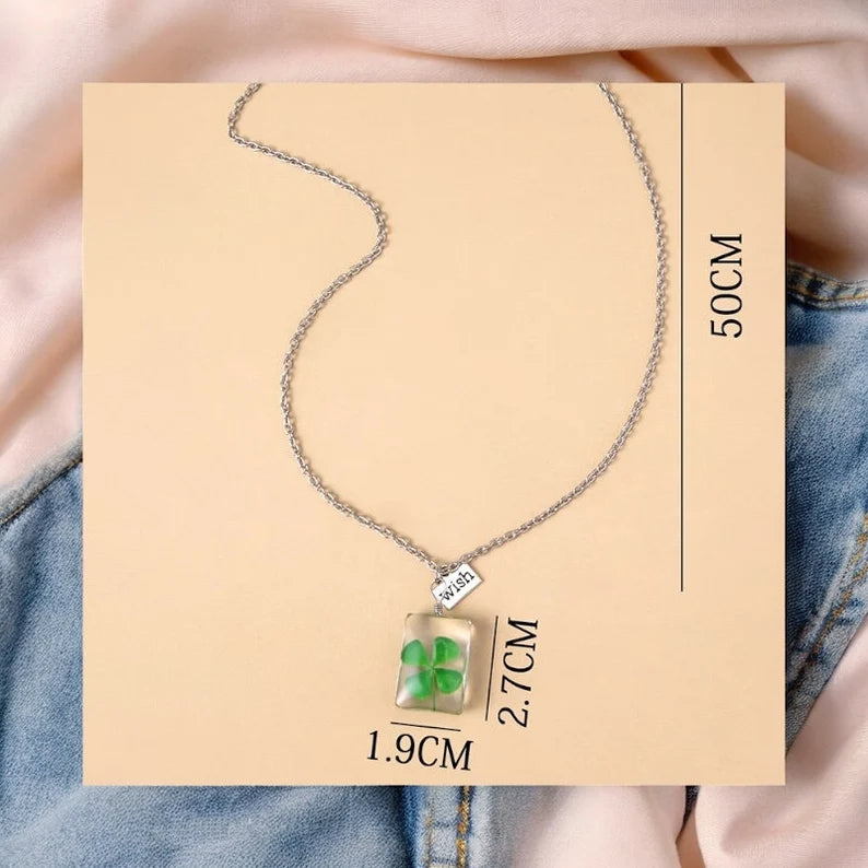 Collier Chaine Pendentif | Impression Trèfle porte Bonheur dans Résine | Voeux | Humour | Kawaii | Mignon