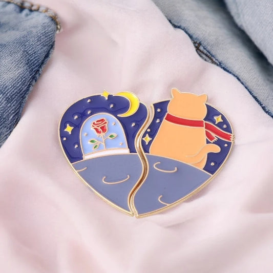 Lot de 2 Pin's Broche Email | A partager | Petit Prince couper en 2 | BFF ou Couple | Kawaii | Mignon