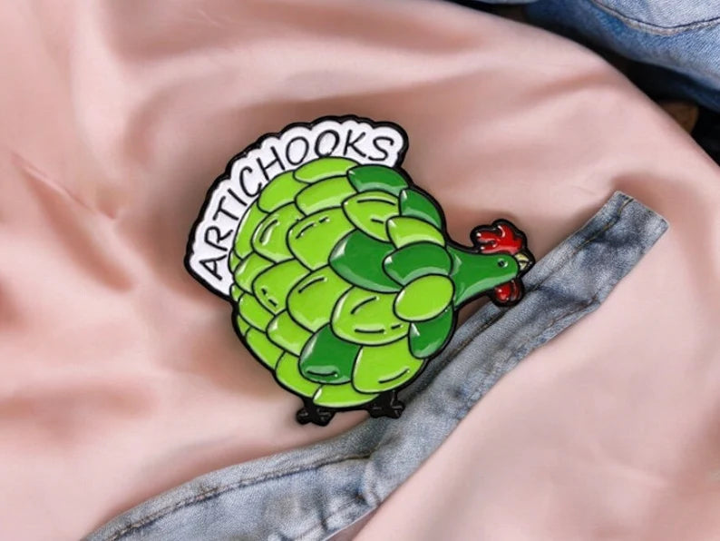 Email Brooch Pin | Artichooks or Croccoli | Chicken Artichoke or Crocodile Broccoli | Kawaii | Fun | Humor