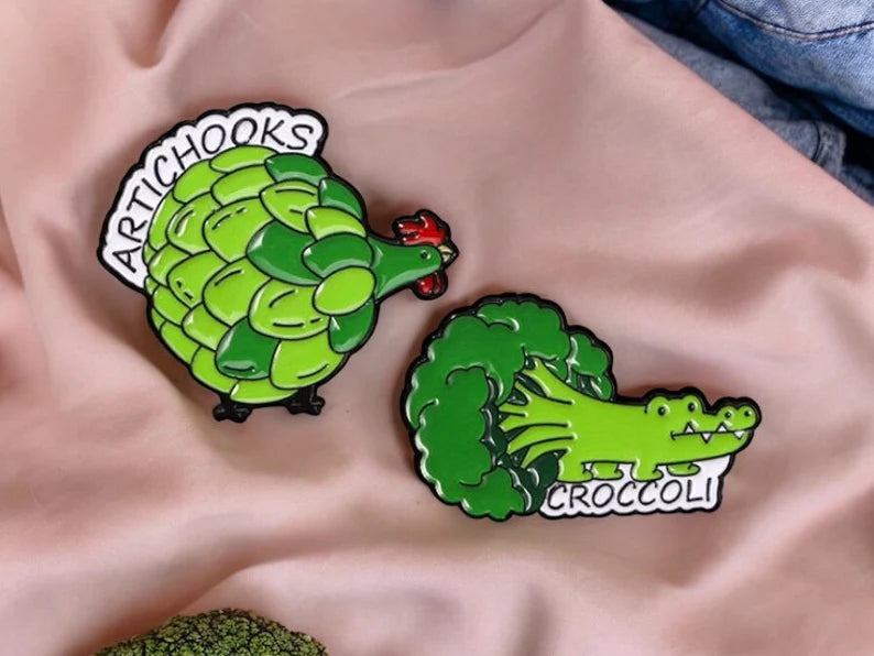 Email Brooch Pin | Artichooks or Croccoli | Chicken Artichoke or Crocodile Broccoli | Kawaii | Fun | Humor