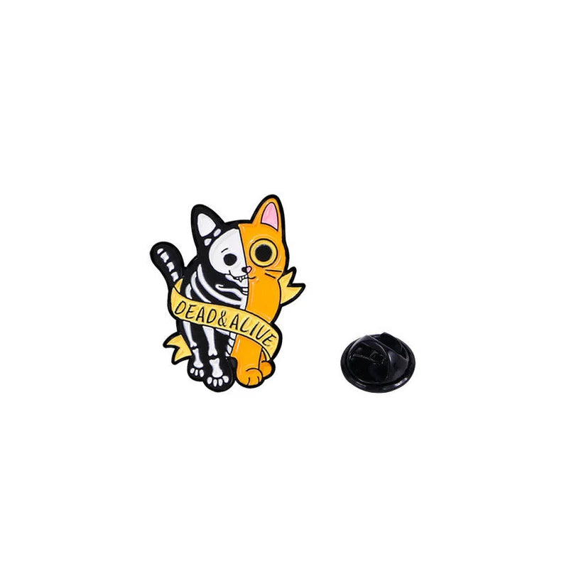 Pin's Broche Email | Chat Dead or Alive | Squelette de Chat | Kawaii | Fun | Humour