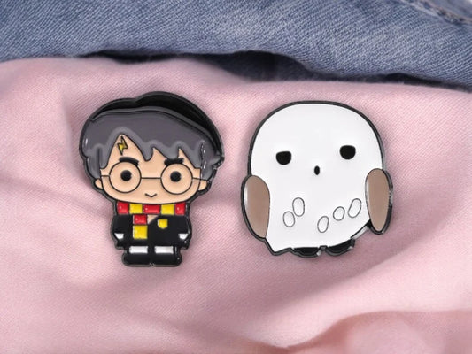 Lot de 2 Pin's Broche Email | Harry Potter Hibou Kawaii | Humour | Kawaii | Mignon