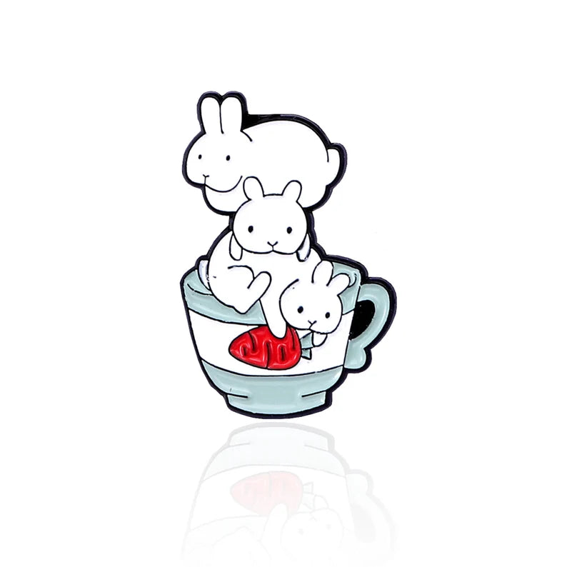 Pin's Broche Email | Lapin Pile de Tasse Kawaii | Kawaii | Fun | Humour Mignon