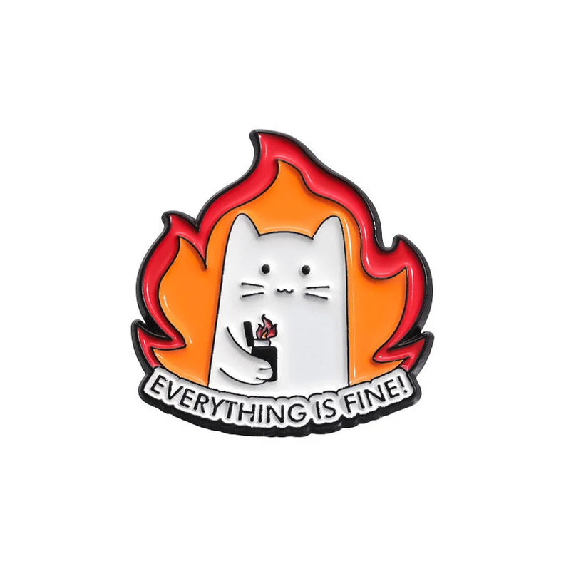 Email Brooch Pin | Cat Fire Everything Fine | Cat | Cute Cute | Humor Fun | Kawaii