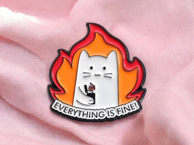 Pin's Broche Email | Chat Feu Everything Fine | Chat | Cute Mignon | Humour Fun | Kawaii