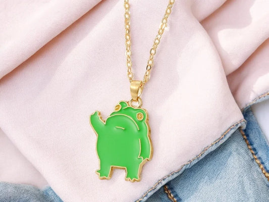 Collier Chaine Pendentif | Grenouille Doigt d'honneur | Fuck | Humour | Kawaii | Mignon