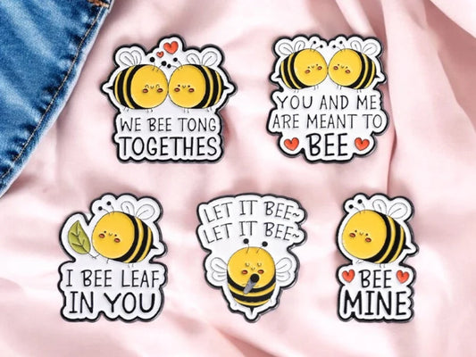 Pin's Broche Email | Dessin Animé Abeille | Jeu de Mots Bee Mine, Let it Bee | Kawaii | Mignon Humour Fun