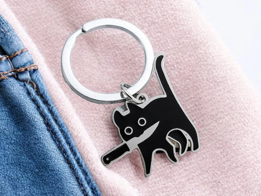 Porte Clés | Chat Couteau | Amoureux des chats | Humour | Kawaii | Mignon