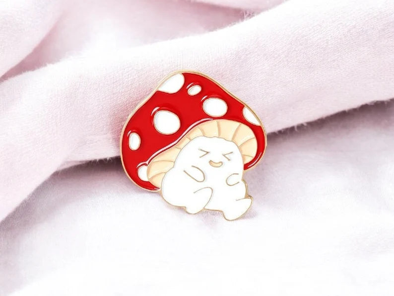 Pin's Broche Email | Grenouille Champignon | Forestier | Kawaii | Fun | Mignon Dessin Animé