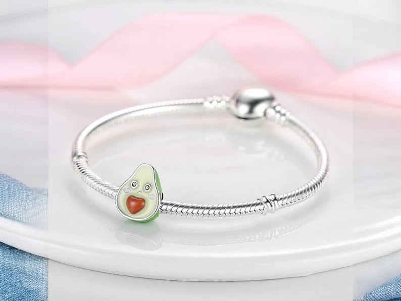 Necklace or Bracelet Pendants | Charms | Cute Little Kawaii Avocado | Silver 925