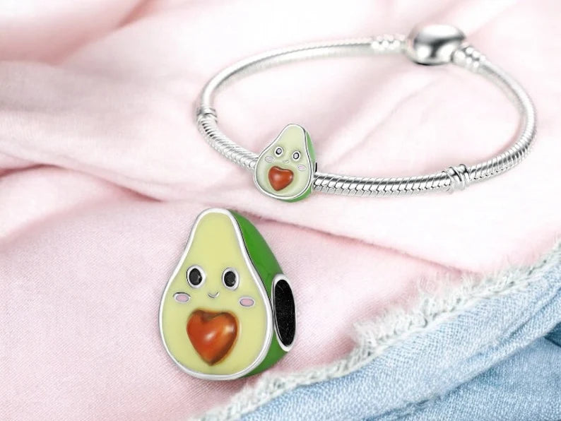 Necklace or Bracelet Pendants | Charms | Cute Little Kawaii Avocado | Silver 925