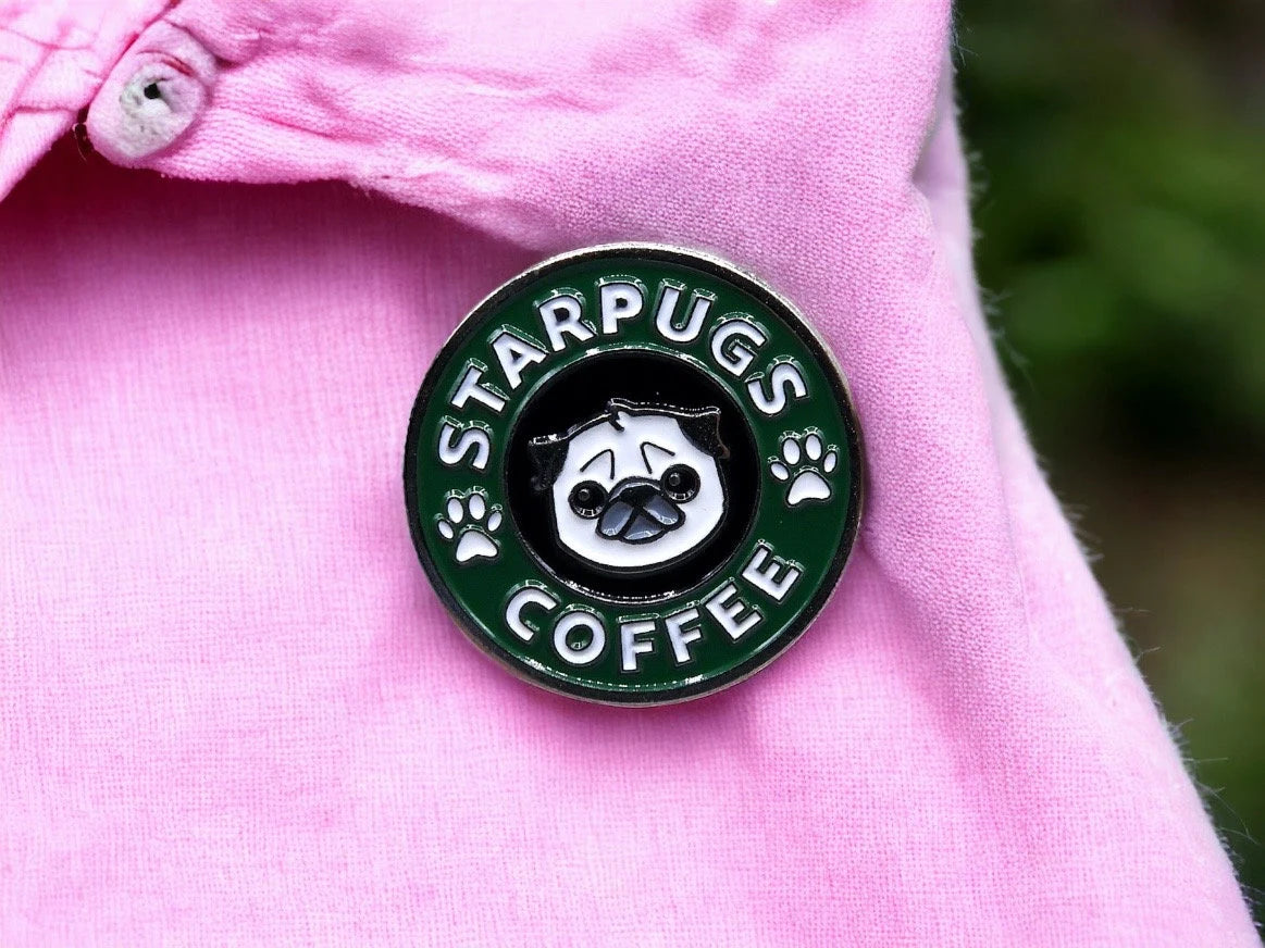 Pin's Broche Email | StarPugs Coffee | Starbucks Humour | Pugs Chien | Kawaii | Fun