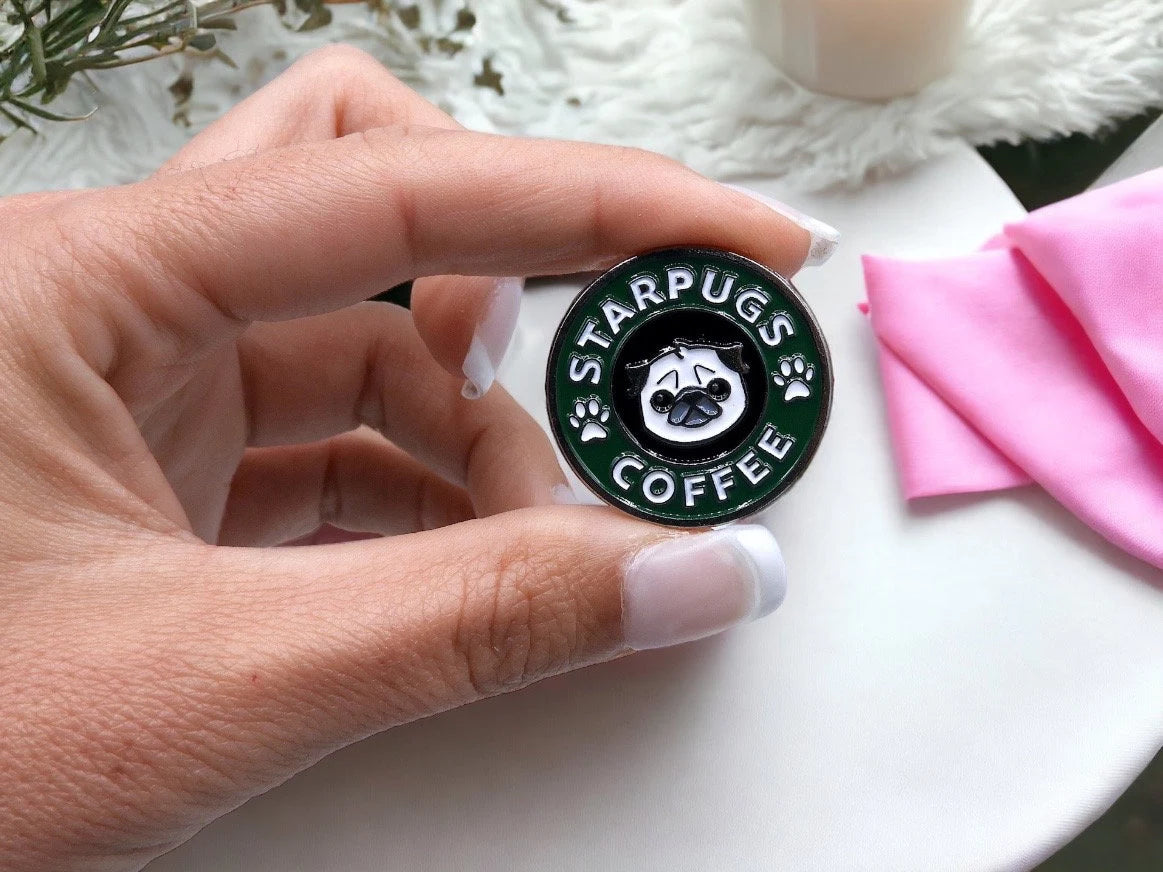 Pin's Broche Email | StarPugs Coffee | Starbucks Humour | Pugs Chien | Kawaii | Fun