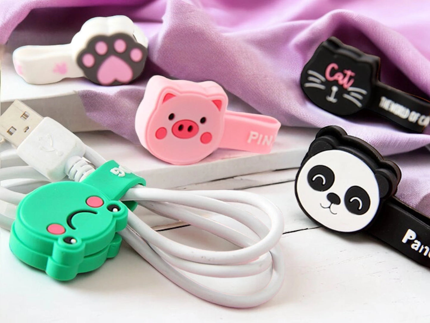 Enrouleur de Cable Magnétique | Mignon Silicone | Dispositif Protection | Animaux Mignons | Silicone Ecouteurs Cables USB