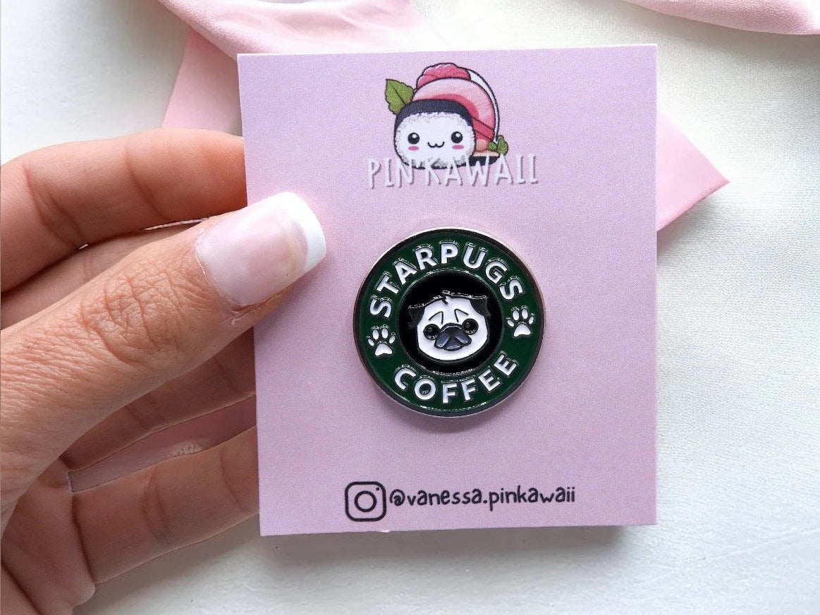 Pin's Broche Email | StarPugs Coffee | Starbucks Humour | Pugs Chien | Kawaii | Fun