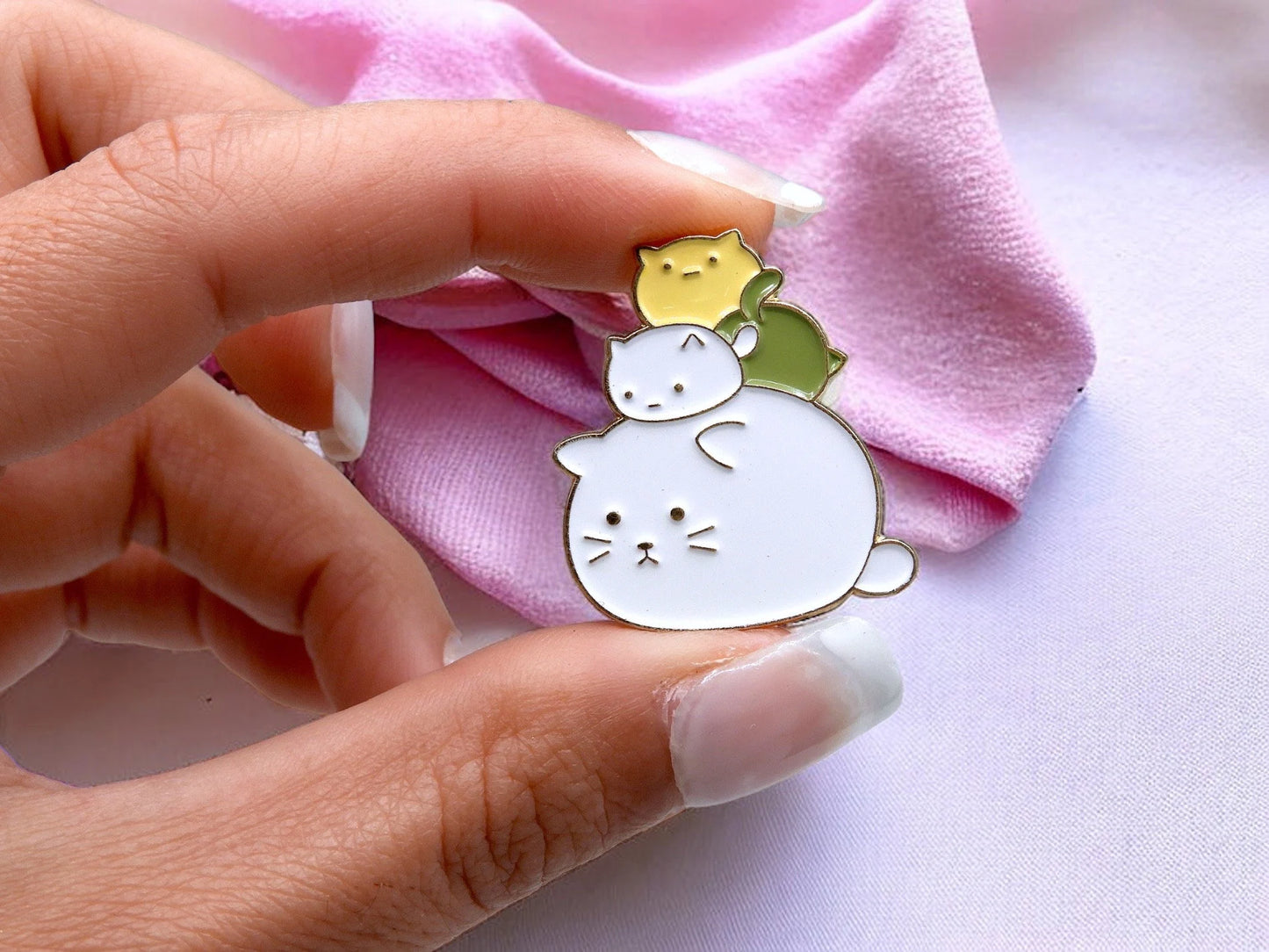 Pin's Broche Email | Animaux Empilées | Pile de chat, Tortue, Poussin | Kawaii | Fun | Humour