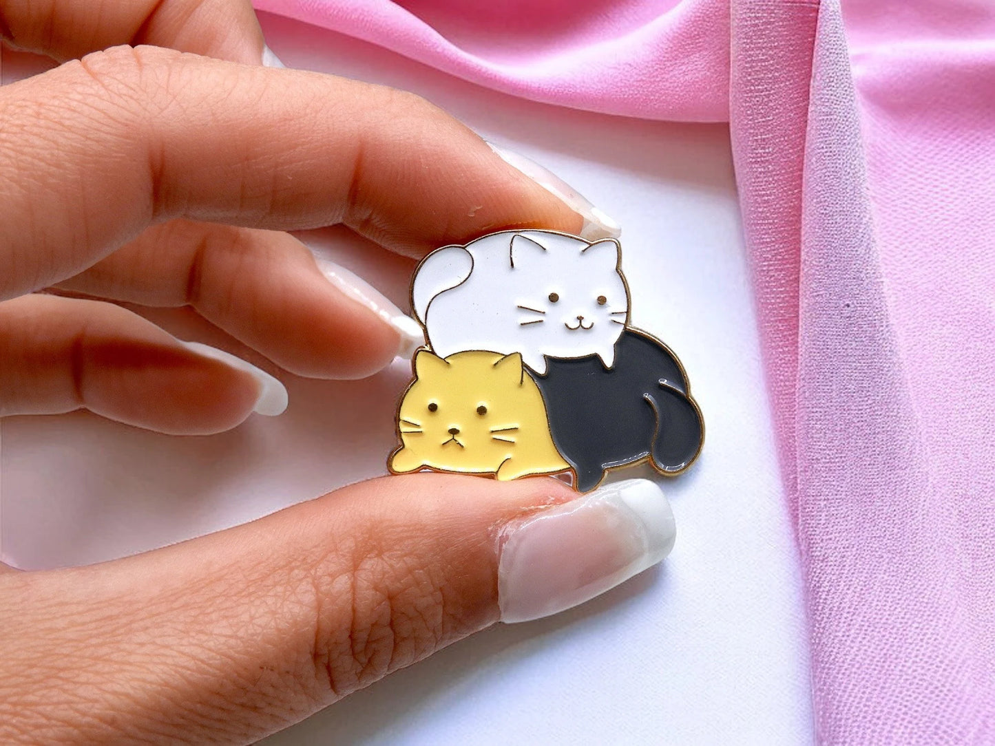 Pin's Broche Email | Animaux Empilées | Pile de chat, Tortue, Poussin | Kawaii | Fun | Humour