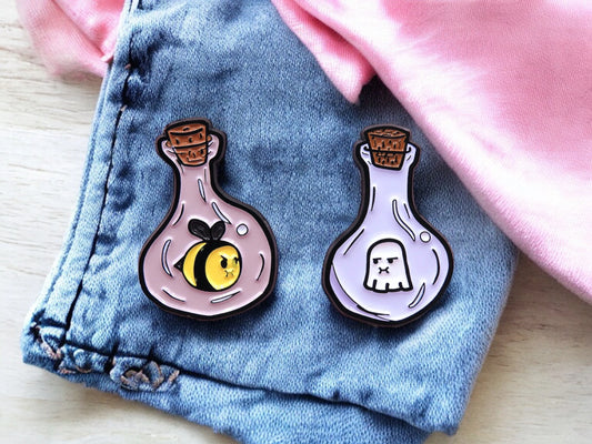 Pin's Broche Email | Potion Magique | Fiole | Abeille ou Fantome | Kawaii | Mignon