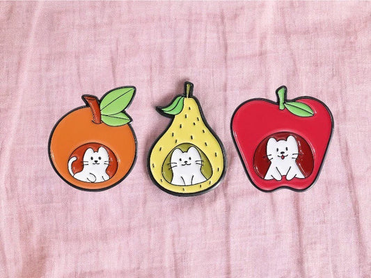 Pin's Broche Email | Chat Fruits | Orange, Poire et Pomme | Kawaii | Fun | Humour