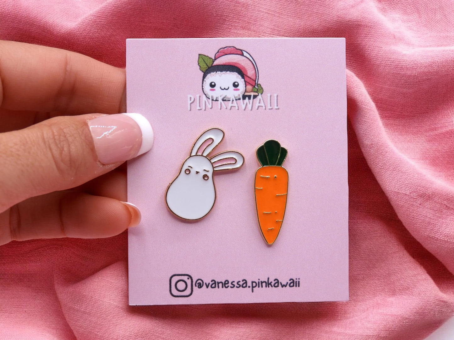 Lot de 2 Pin's Broche Email | Carotte & Lapin | Mignon | Kawaii | Fun