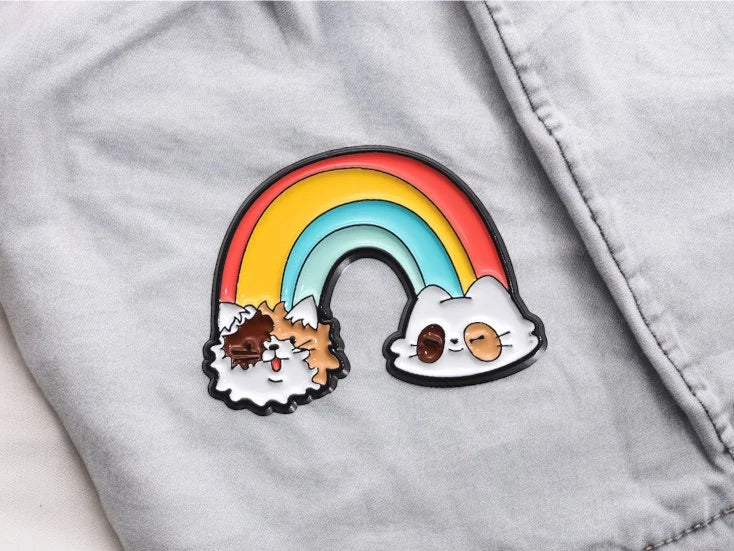 Pin's Broche Email | Arc en Ciel Chien et Chat | Arc en ciel | Kawaii | Fun | Humour