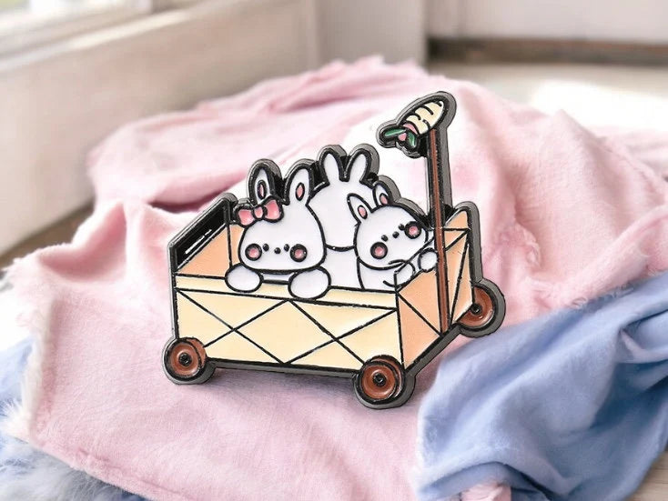 Pin's Broche Email | Lapin Selfie ou Brouette de bébé Lapin | Kawaii | Mignon Dessin Animé