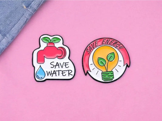 Pin's Broche Email | Save Water | Save Energie | Environnement Green | Kawaii | Fun | Humour