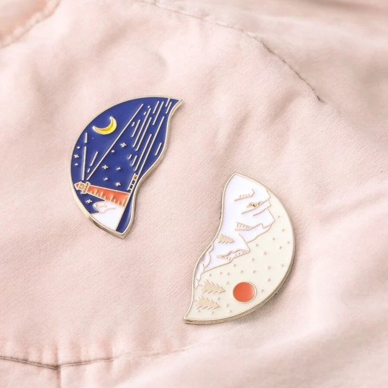 Lot de 2 Pin's Broche Email | A partager | Mer Montagne couper en 2 | BFF ou Couple | Kawaii | Mignon