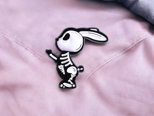 Pin's Broche Email | Lapin Arrête | Squelette de Lapin | Kawaii | Fun | Humour