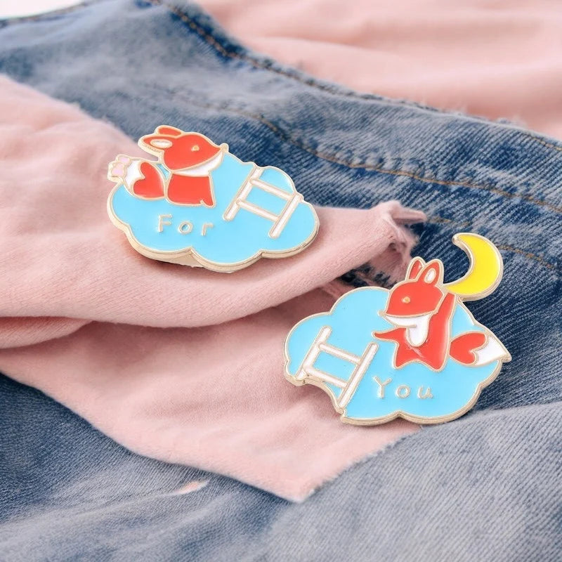 Lot de 2 Pin's Broche Email | A partager | Renard For You couper en 2 | BFF ou Couple | Kawaii | Mignon